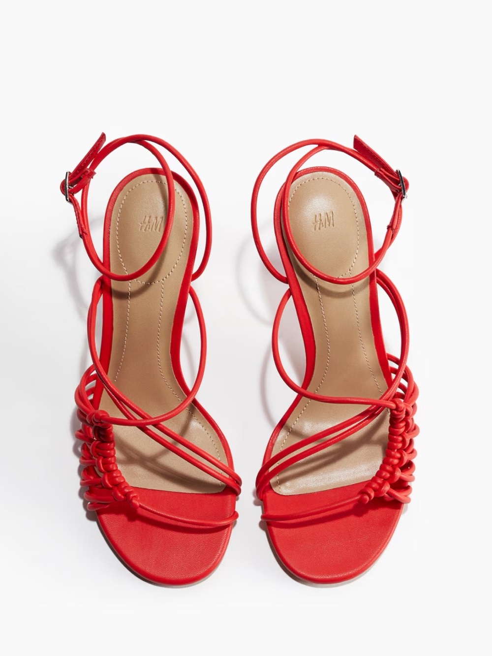 H&M Bright Red Knotted Strappy Heeled Sandals